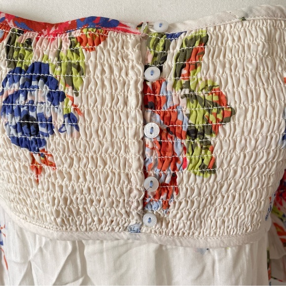 By Anthropologie Dress NWT Puff Sleeve Smocked MIDI Dress in White Floral Medium - Picture 7 of 16